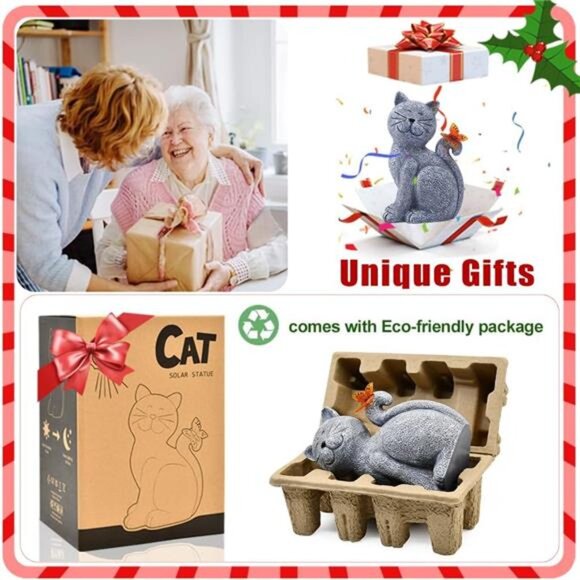 Nacome Solar Cat Outdoor Statues for Garden: Outside Decor with Butterfly - Picture 2 of 7